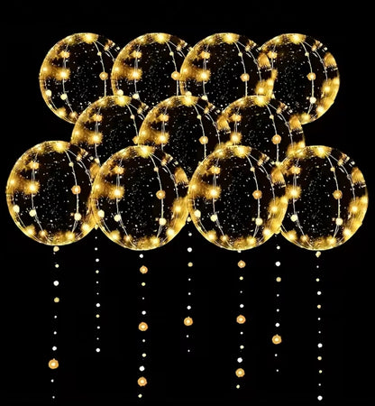 20-Pack LED Light-Up Transparent Bubble Balloons with String Lights – 10 Foil Glow Balloons + 10 LED Strips (Batteries Not Included) | Luminous Bobo Balloons for Weddings, Birthdays, Parties, Christmas & New Year Decorations