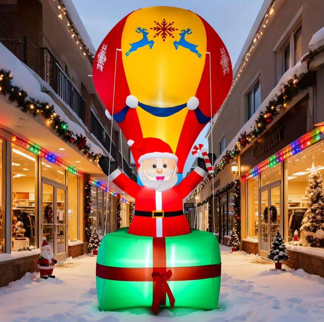 9ft Giant Christmas Inflatable Santa with Air Balloon – LED-Lit Blow Up Yard Decoration for Outdoor Xmas, Lawn, Garden & Holiday Party Décor – Durable, Easy Setup, Festive Outdoor Display