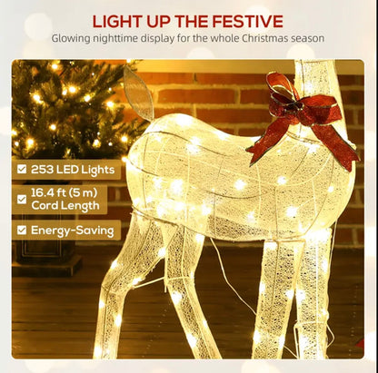 3D Pre Lit Christmas Reindeer 3pcs , IP44 Reindeer 3pcs Decoration, Outdoor Christmas Decorations, with Warm 210 LED Lights, Floor Studs, Outdoor Decor Lights, Christmas Decor, Holiday Decorations, For Outdoor Courtyards, Gardens, Lawns