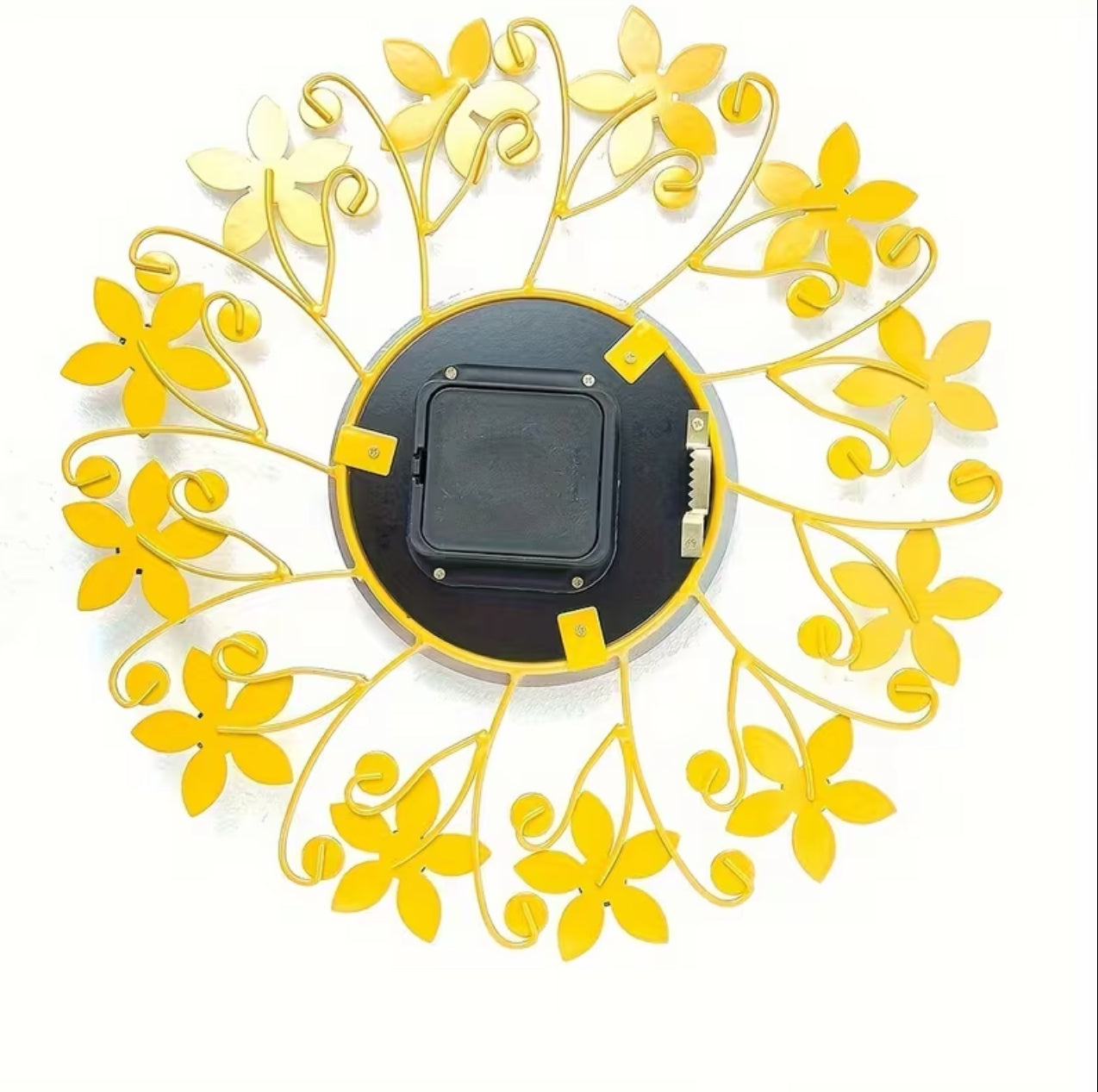 14-Inch Modern Silent Wall Clock – Metallic Round Flower Design with Crystals | Quiet Non-Ticking Luxury Wall Clock for Living Room, Bedroom & Home Decor