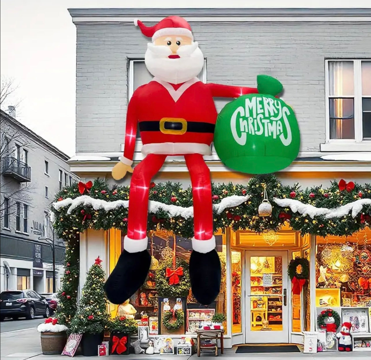 8ft Tall Santa Climbing Inflatable Christmas Decoration with LED Lights - Outdoor/Indoor Holiday Decor for Lawn, Yard, and Home, Durable Polyester, 100-120V, US Plug, Festive Indoor Outdoor Decor|Playful Santa Design|Durable Polyester, Christmas Decoratio