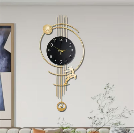Modern Luxury Large Wall Clock – Black & Gold Silent Non-Ticking Swing Movement | Minimalist Beige/Black Design, Easy-to-Read Numerals, Low-Voltage Operation | Elegant Wall Decor for Living Room, Bedroom & Home Office