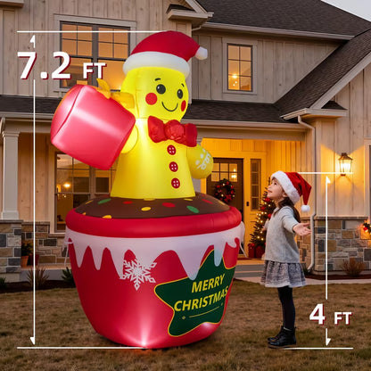 7.2 FT Christmas Inflatable Gingerbread Man in Hot Cocoa Mug – Outdoor Lighted Holiday Lawn Decoration