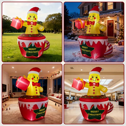 7.2 FT Christmas Inflatable Gingerbread Man in Hot Cocoa Mug – Outdoor Lighted Holiday Lawn Decoration