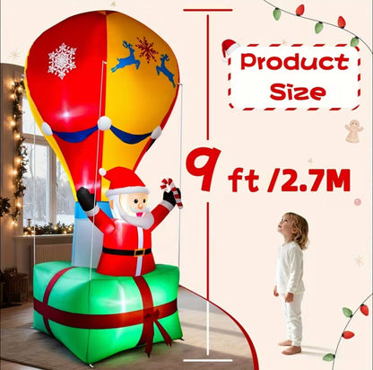 9ft Giant Christmas Inflatable Santa with Air Balloon – LED-Lit Blow Up Yard Decoration for Outdoor Xmas, Lawn, Garden & Holiday Party Décor – Durable, Easy Setup, Festive Outdoor Display