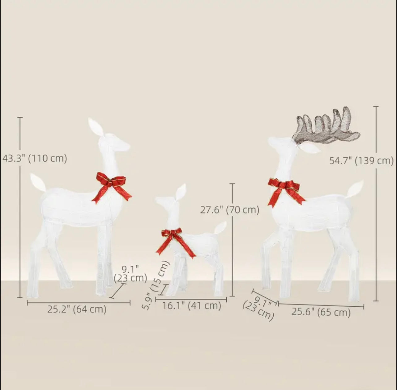 3D Pre Lit Christmas Reindeer 3pcs , IP44 Reindeer 3pcs Decoration, Outdoor Christmas Decorations, with Warm 210 LED Lights, Floor Studs, Outdoor Decor Lights, Christmas Decor, Holiday Decorations, For Outdoor Courtyards, Gardens, Lawns