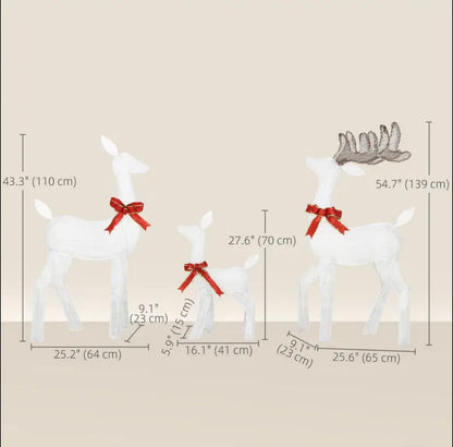 3D Pre Lit Christmas Reindeer 3pcs , IP44 Reindeer 3pcs Decoration, Outdoor Christmas Decorations, with Warm 210 LED Lights, Floor Studs, Outdoor Decor Lights, Christmas Decor, Holiday Decorations, For Outdoor Courtyards, Gardens, Lawns