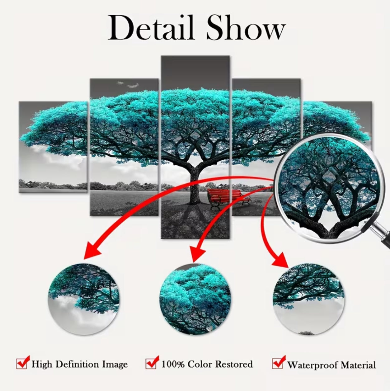 5-Piece Green Happiness Tree Canvas Wall Art – Modular Five-Panel Modern Painting for Living Room, Bedroom, Kitchen & Dorm | Waterproof, Odorless, Ideal Gift for Family & Friends