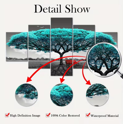 5-Piece Green Happiness Tree Canvas Wall Art – Modular Five-Panel Modern Painting for Living Room, Bedroom, Kitchen & Dorm | Waterproof, Odorless, Ideal Gift for Family & Friends