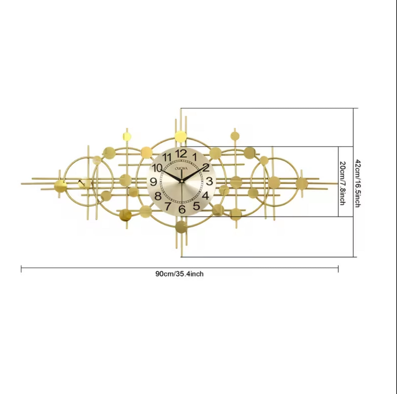 35.4” x 16.5” Bohemian Style Metal Wall Clock – Luxury Golden 3D Sculpture | Large Decorative Wall Art for Living Room, Bedroom & Kitchen | Modern French Hanging Decor