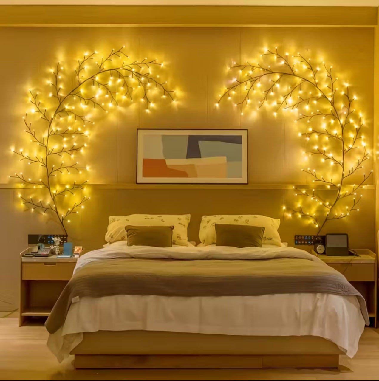 144 LED Glowing Vine Pendant Lights – Artificial Willow Vine Tree for Indoor Wall Décor, Bedroom, Fireplace & Holiday Decorations – Warm Fairy Light Vine for Christmas, Halloween & Parties