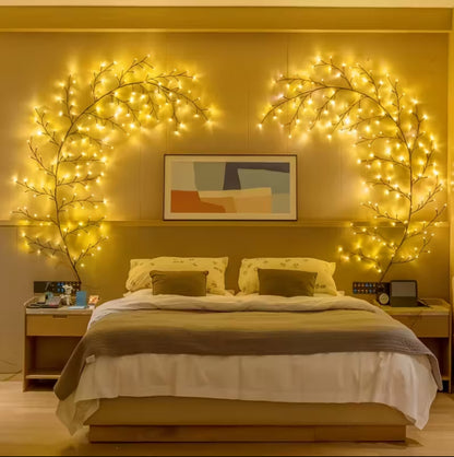 144 LED Glowing Vine Pendant Lights – Artificial Willow Vine Tree for Indoor Wall Décor, Bedroom, Fireplace & Holiday Decorations – Warm Fairy Light Vine for Christmas, Halloween & Parties