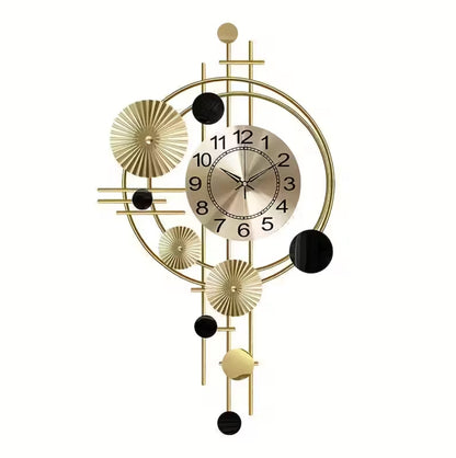 Modern 3D Metal Wall Clock – Large Decorative Artistic Clock for Living Room & Bedroom | Silent Non-Ticking, Golden Accents, Geometric Design, 30.7 x 17.7 Inches, Battery Operated