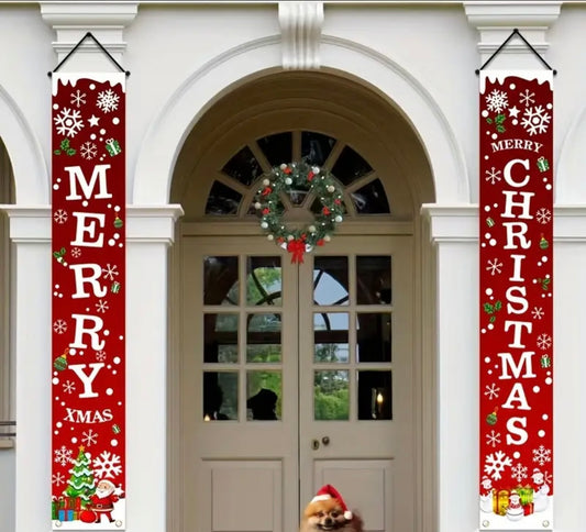2D Door Banner, 2pcs Set & Plaid Merry Christmas Door Banners Set - Heavy-Duty Holiday Porch Signs with Easy-to-Hang for /Outdoor Xmas Entrance Decorations, Party & Festive Decoration for Doors, Walls, Gates