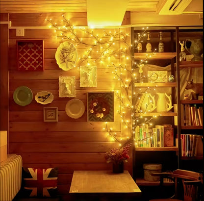 144 LED Glowing Vine Pendant Lights – Artificial Willow Vine Tree for Indoor Wall Décor, Bedroom, Fireplace & Holiday Decorations – Warm Fairy Light Vine for Christmas, Halloween & Parties