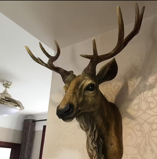 Hand-Painted Realistic Brown Antlers – Nordic Vintage Rustic Deer Head Wall Art | Elegant Living Room Decor for Thanksgiving, Christmas & Halloween | Durable Resin Sculpture