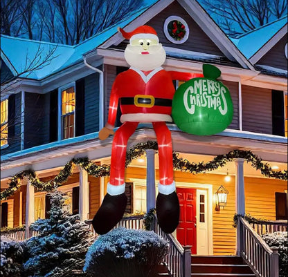 8ft Tall Santa Climbing Inflatable Christmas Decoration with LED Lights - Outdoor/Indoor Holiday Decor for Lawn, Yard, and Home, Durable Polyester, 100-120V, US Plug, Festive Indoor Outdoor Decor|Playful Santa Design|Durable Polyester, Christmas Decoratio