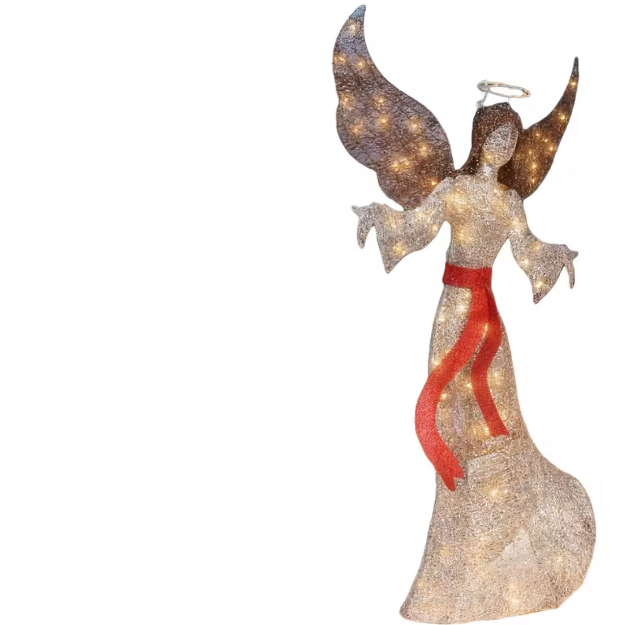 3D Golden Christmas Angel with LED Lights – Elegant Outdoor Lighted Angel Decoration with Sparkling Design & Red Belt, Weatherproof Holiday Yard Decor for Lawn, Garden & Courtyard