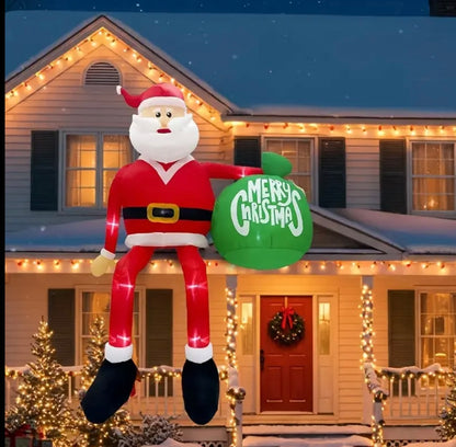 8ft Tall Santa Climbing Inflatable Christmas Decoration with LED Lights - Outdoor/Indoor Holiday Decor for Lawn, Yard, and Home, Durable Polyester, 100-120V, US Plug, Festive Indoor Outdoor Decor|Playful Santa Design|Durable Polyester, Christmas Decoratio