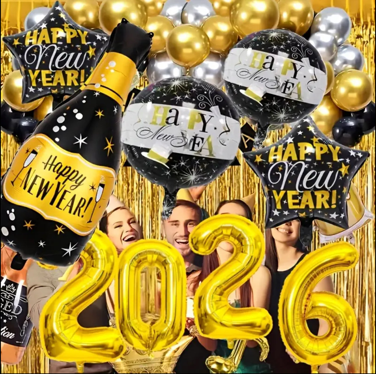 9pcs 2026 New Year Balloon Bundle - Golden & Black Number Ballofs (0-9) with Large 2026 Number 10 for Party Decorations, Christmas, NYE Celebrations
