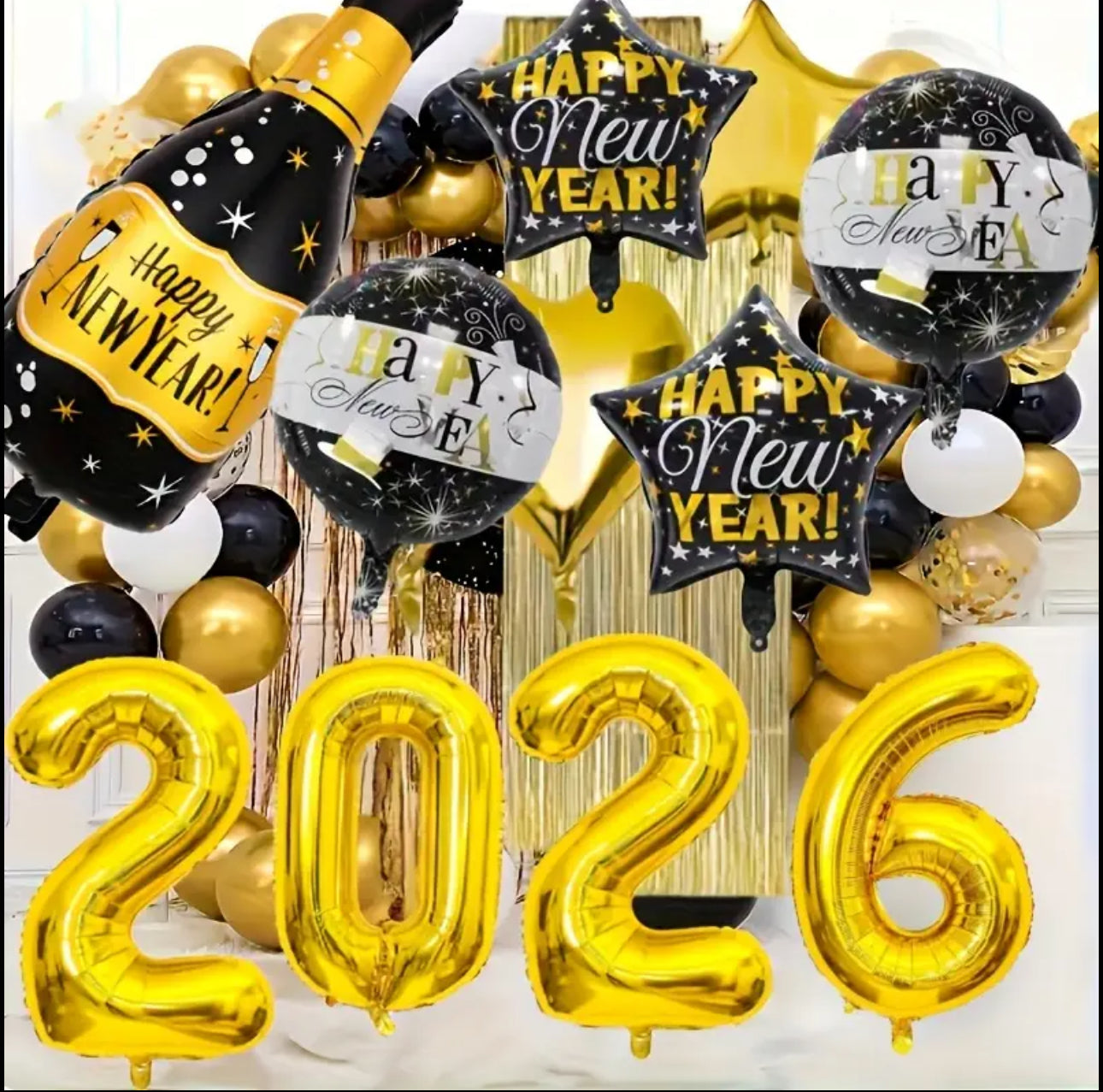 9pcs 2026 New Year Balloon Bundle - Golden & Black Number Ballofs (0-9) with Large 2026 Number 10 for Party Decorations, Christmas, NYE Celebrations