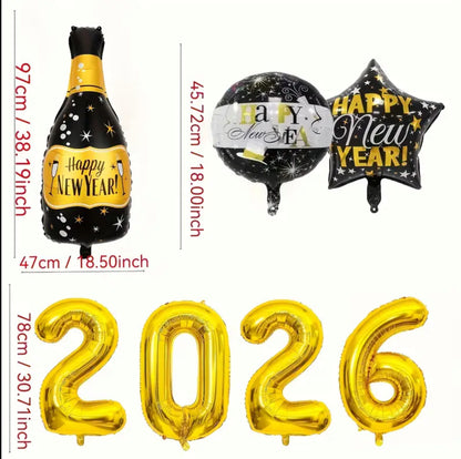 9pcs 2026 New Year Balloon Bundle - Golden & Black Number Ballofs (0-9) with Large 2026 Number 10 for Party Decorations, Christmas, NYE Celebrations