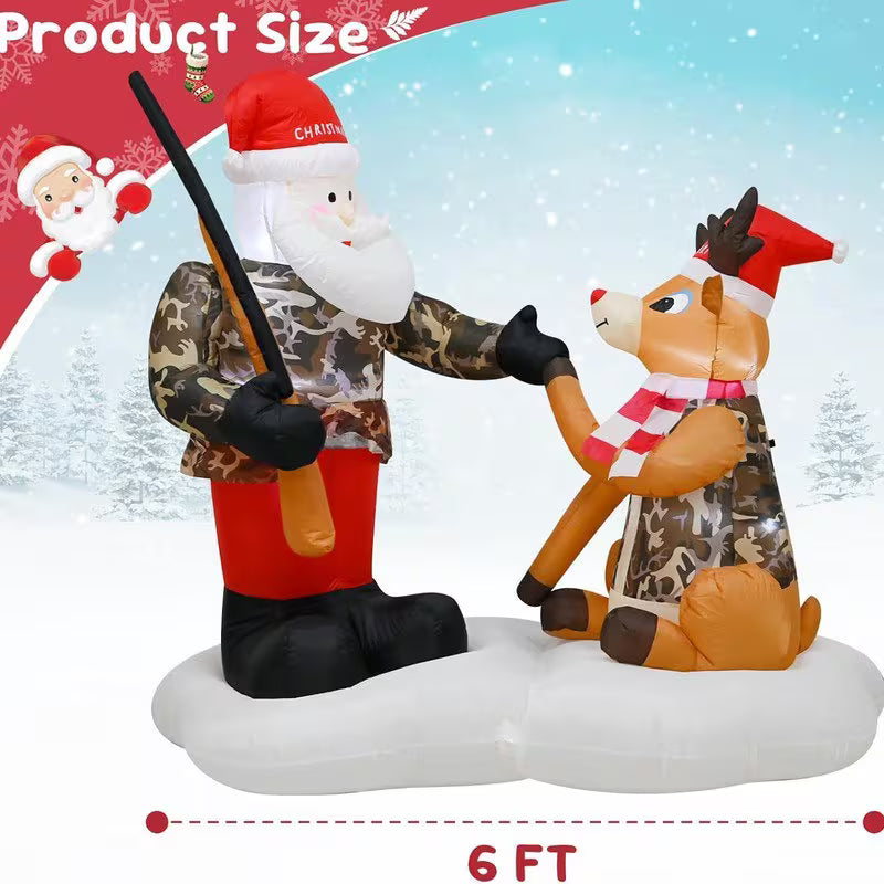 Camouflage Santa with Deer LED Inflatable – Self-Standing Outdoor/Indoor Christmas Yard Decoration