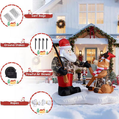 Camouflage Santa with Deer LED Inflatable – Self-Standing Outdoor/Indoor Christmas Yard Decoration