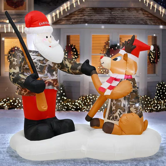 Camouflage Santa with Deer LED Inflatable – Self-Standing Outdoor/Indoor Christmas Yard Decoration