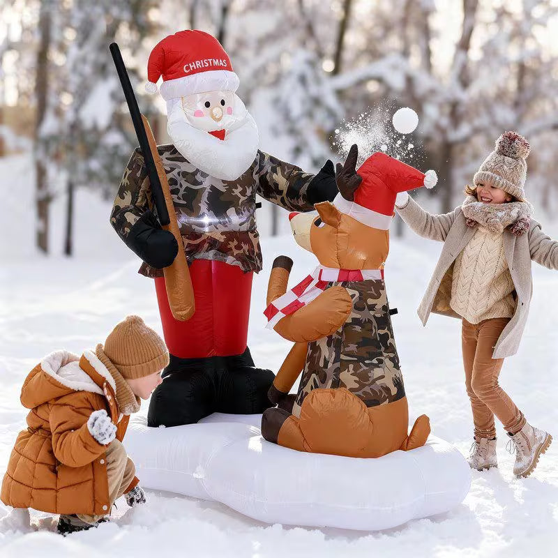 Camouflage Santa with Deer LED Inflatable – Self-Standing Outdoor/Indoor Christmas Yard Decoration